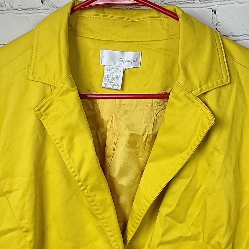 Spiegel Vintage Bright Lemon Yellow Short Sleeve Blazer Fitted Jacket Medium - Picture 3 of 8